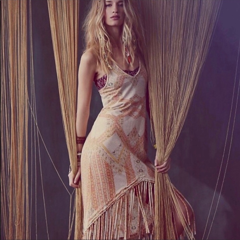 Free People Mauna Loa High Low Fringe Dress XS